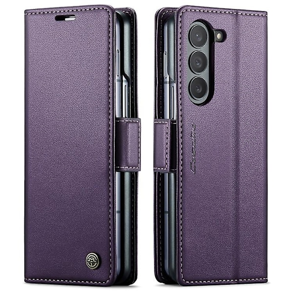 Til Samsung Galaxy Z Fold5 CaseMe 023 Sommerfugl Spænde Lychee Korn RFID Tyverisikring Læder Telefon Cover - WELLNGS Pearly Purple