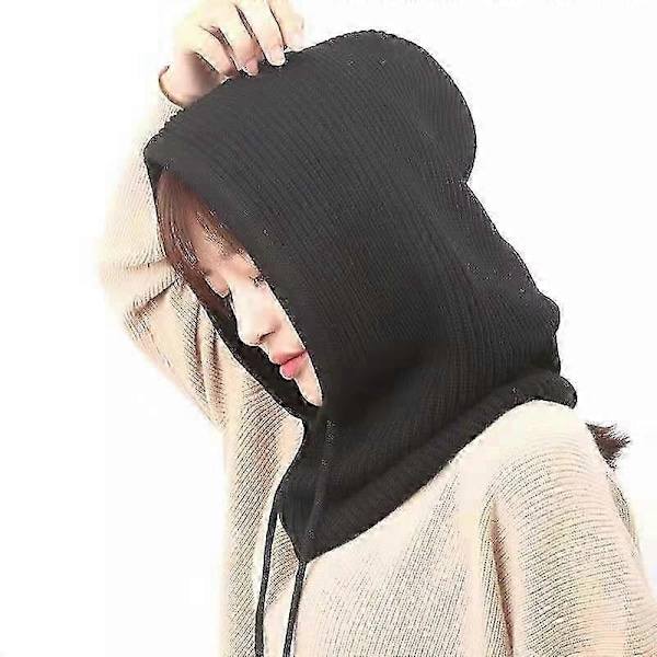 Dam Vintermössa Cashmere Dam Stickad Huva Halsduk Dam Balaclava Vindtät Varm Ullhatt-WELLNGS Beige