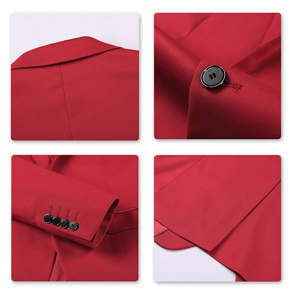 Allthemen Herr Business Blazer Solid Slim Fit Jacka-WELLNGS Red 2XL