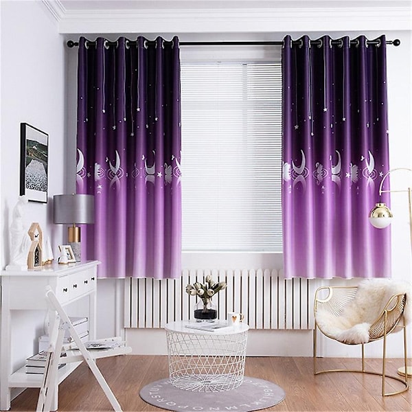 Enkle moderne landlige hjem soveværelse mørklægning trykt gardinstof - WELLNGS Purple 100*200