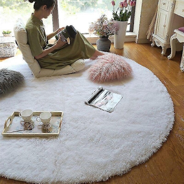 Plys Rundt Tæppe Fluffy Hvide Tæpper til Stue Blød Boligindretning Soveværelse-WELLNGS light pink Diameter 80cm