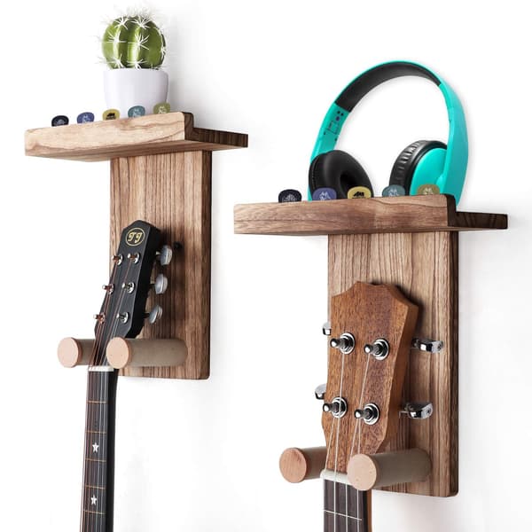 Gitarr väggfäste, gitarr väggfäste, gitarrhängare med plektrumställ, trägitarrställ lämpligt för akustisk gitarr-WELLNGS