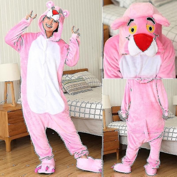 Yhden osan eläinpehmoinen pyjama aikuisille ja lapsille - WELLNGS Pink Panther 130-140CM