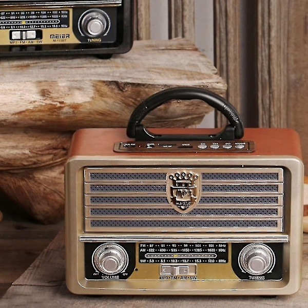 Puinen retro-radio, FM-radio, CD-soitin, minikokoinen ulkoinen stereokaiutin - WELLNGS