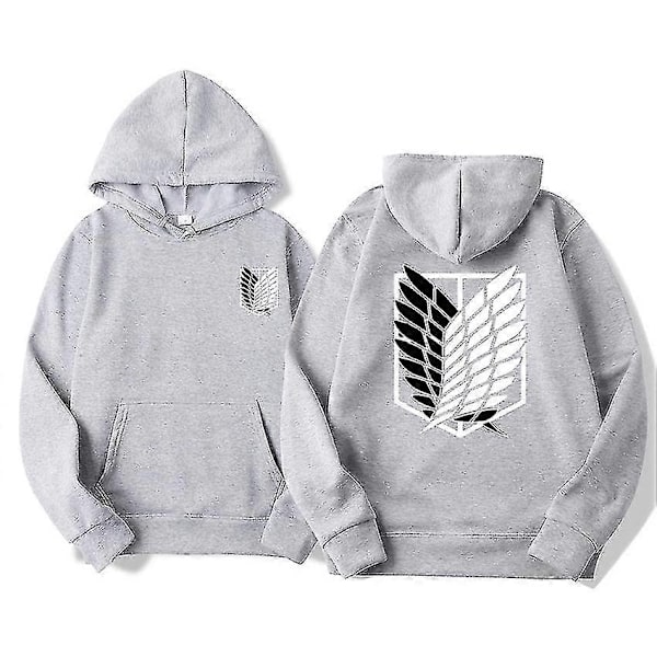 Attack on Titan Hoodie for Menn - Anime Hoodie, Streetwear Pullover, Harajuku Hoodie, Genser - WELLNGS gray S