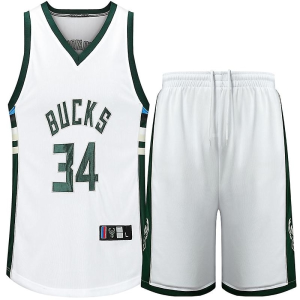 Bucks nr. 34 Antetokounmpo Basketball Jersey Sæt Voksne Børn Komfort Fodboldtrøjer hvid-WELLNGS white XXXL