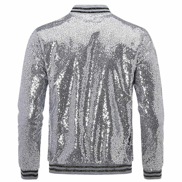 Allthemen herr Sequin Casual dragkedja fest Bomberjacka-WELLNGS Silver M