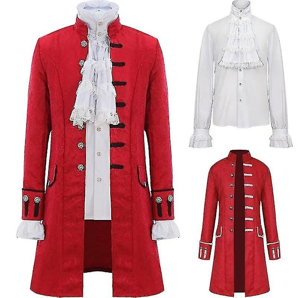 Miesten lasten steampunk-trenchcoat / paita Vintage Prince -takki Keskiaikainen renessanssi -takki Viktorian Edwardian Cosplay -asu-WELLNGS Black Set XL