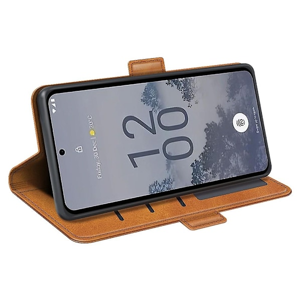 Nokia X30 5G:lle iskunkestävä vasikannahkainen puhelinkotelo, jossa on läppä, lompakko ja jalusta - WELLNGS Yellow