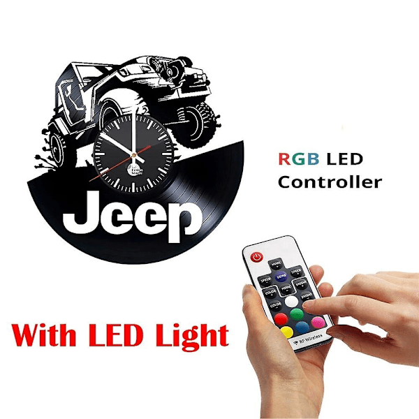 Jeep Handgjord Vinyl Record Väggklocka Fan Bil Design Klassisk Exklusiv Väggklocka-WELLNGS with led light