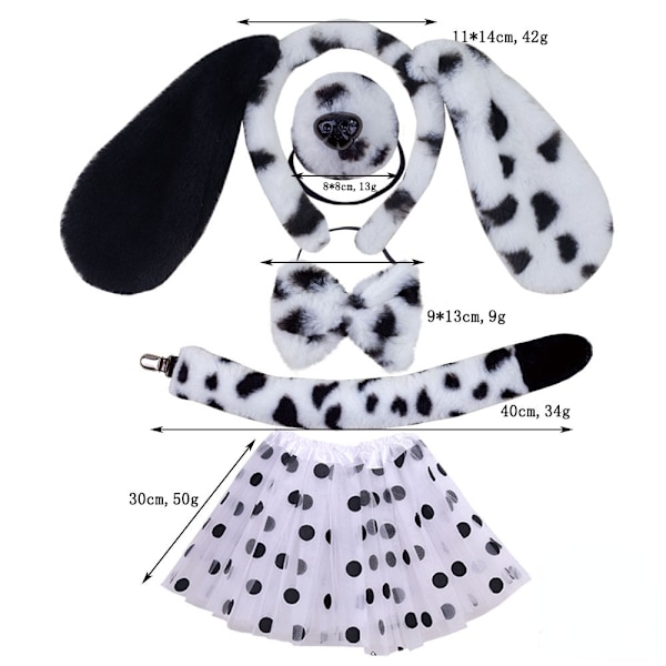 Halloween Anime Piger Voksne Børn Polka Dot Hundører Sød Plys Sjove Dyrekostume Rollespil Rekvisitter Næse Hale Hårbånd Skørt One Size-WELLNGS One Size set 3