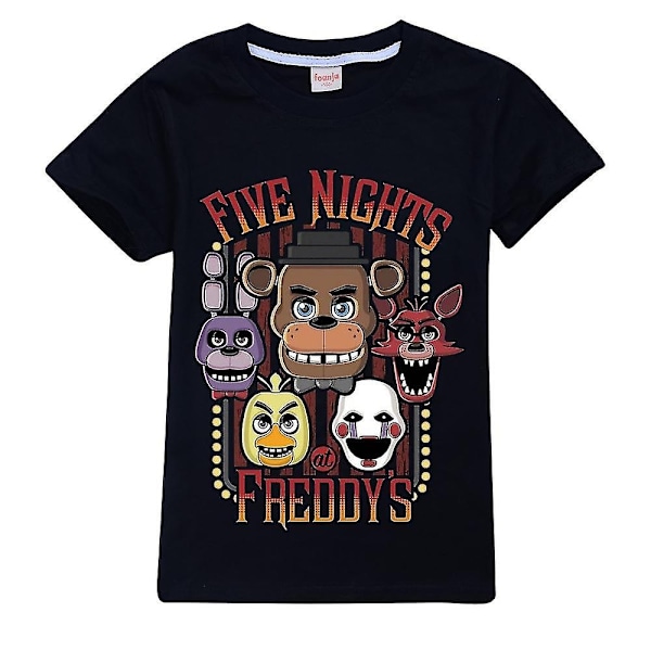 Five Nights at Freddy's FNAF Børnet-shirt Horror Gaming Fans Drenge Piger Sommer Casual Kortærmet Print Tee Tops-WELLNGS Black 7-8Years