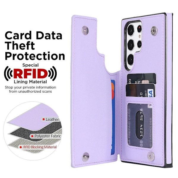 for Samsung Galaxy S24 Ultra Plånboksfodral, PU Läder Magnetisk Flip Stötsäker Skal med Kortfack Stativ, RFID-Blockering-WELLNGS Purple