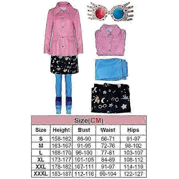 Luna Lovegood Cosplay Kostume - Magiske Filmbriller, Skørt, Strømper - Halloween Karneval Kostume til Kvinder - WELLNGS L