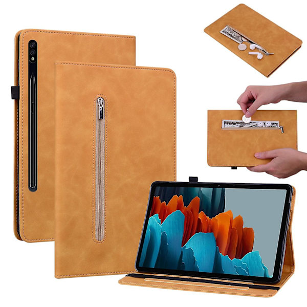 for Samsung Galaxy Tab S9+ PU Læder Tablet Etui Lynlås Lomme Kortpladser Tegnebog Stativ Cover-Gul-WELLNGS Yellow