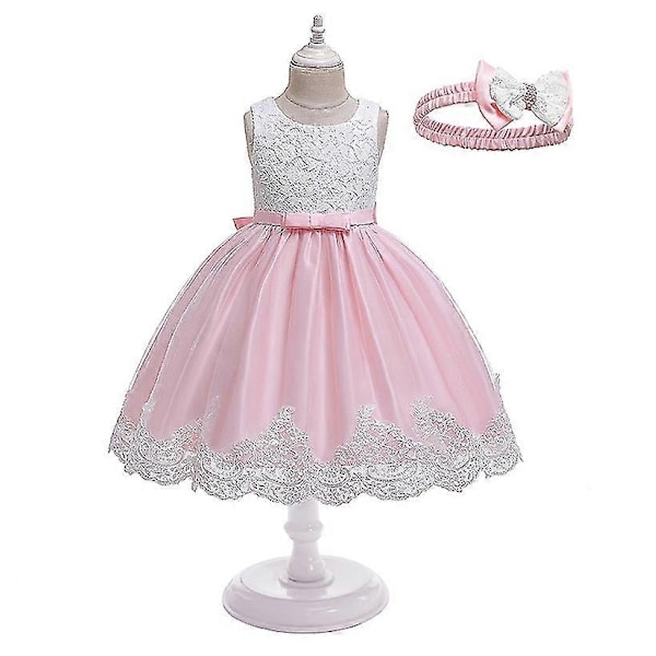 Barn Baby Flicka Fest Bowknot Tutu Klänning Festspel Bröllop Prinsessa Dop-WELLNGS Bean paste 0-3 Months
