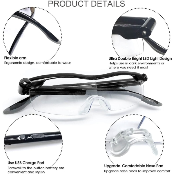 Forstørrelsesglas læsebriller med LED lys, 1 stk-WELLNGS