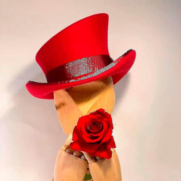 Asymmetrisk Topphatt i Ull, Unisexhatt för Kvinnor och Män, Steam Punk-hatt, Topphatt med Snyggt Band, Dekorativ Hatt, Huvudbonad för Män - WELLNGS RD1
