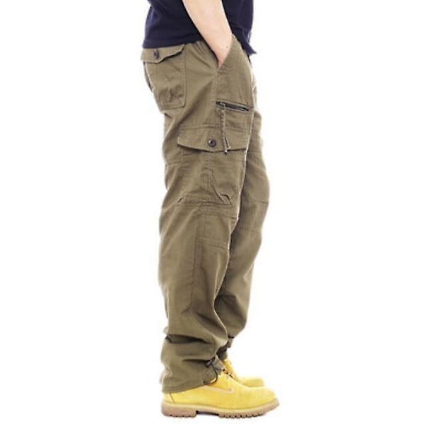 Herr Multi-Pocket Lösa Bomull Casual Arbetsbyxor-WELLNGS Army green L