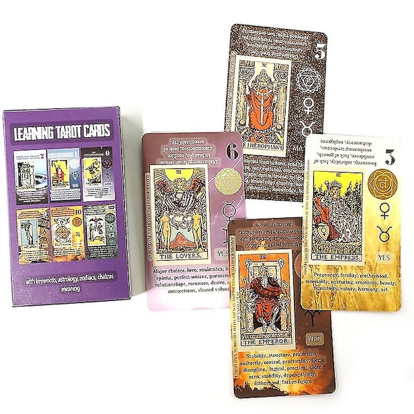 Tarot for Beginners Tarot med betydninger på kortene Nøkkelord Reversert Chakra Planet Zodiac Element Medium Størrelse Lean-WELLNGS Gray