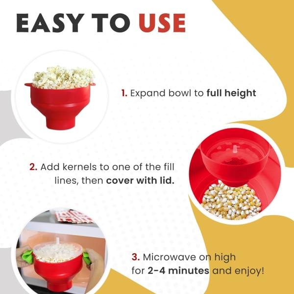 Popcornskål Silikon mikroskål för popcorn - Hopfällbar röd-WELLNGS