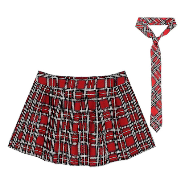 Kvindernes skolepige cosplay kostume japansk skolepige uniform sexet klubtøj skjorte med ternet nederdel slips anime rollespil outfit-WELLNGS M Skirt B