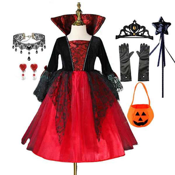 2024 Halloween Spøgelsesbrud Pige Lang Kjole Tulle Børn Zombie Spøgelses Cosplay Kostume Purim Karneval Festkjole Sæt D-WELLNGS Set D 6-7T