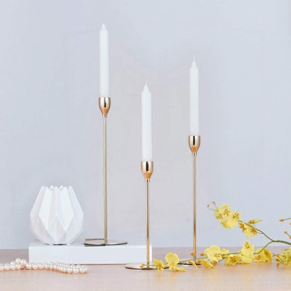 Set med 3 ljusstakar, ljusstake, dekorativa metall-WELLNGS Gold