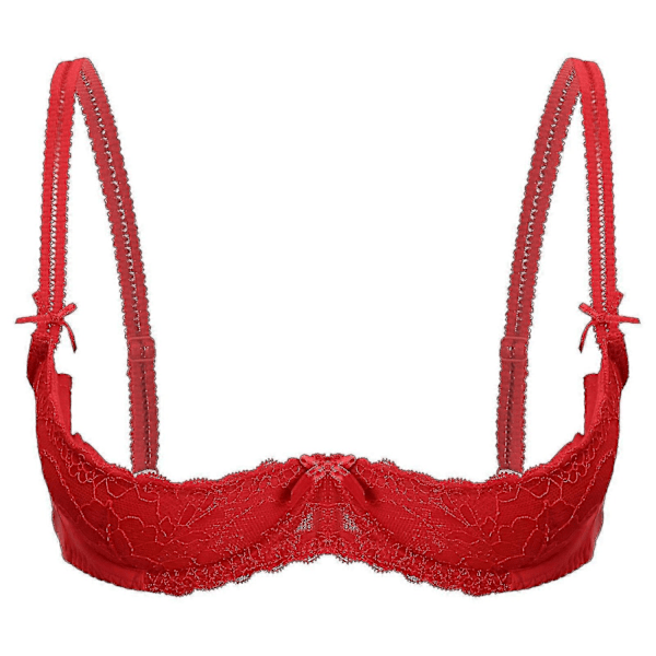 Dam 1/2 Kupa Push Up Bygel Spets BH Underkläder Öppen Kupa BH Toppar Justerbar Rem Svampvadderad Behå Underkläder-WELLNGS Red A XL
