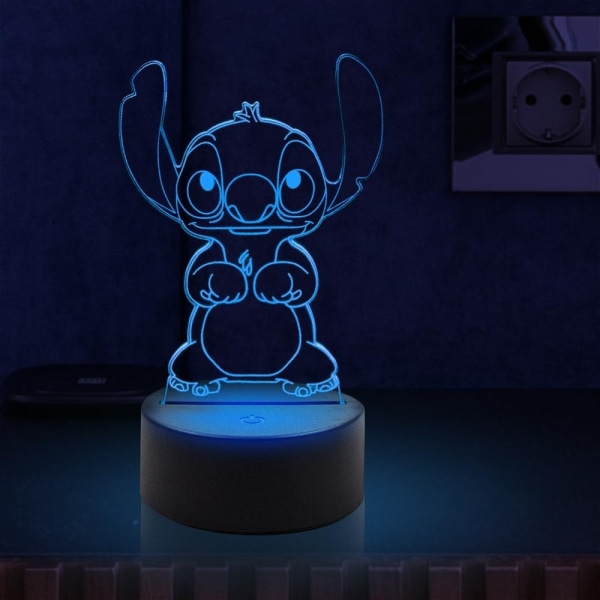 3D Illusion Stitch Night Light, Stitch Gaver 3D Led 7 Farver Smart Touch Bordlampe til Jul Stitch Gaver Børneværelse dekoration Julegaver Stitch