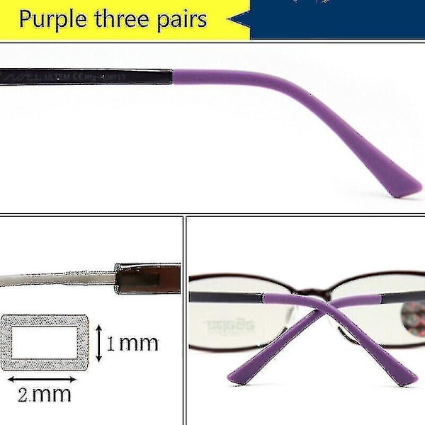 3 par silikon tempelspisser Anti-skli øyeglass flate ørerør erstatning-WELLNGS Purple