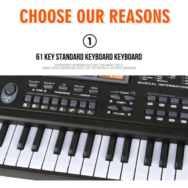 61 tangenter Elektronisk orgel Digital Piano Keyboard med mikrofon Barnmusikleksak för barn-WELLNGS