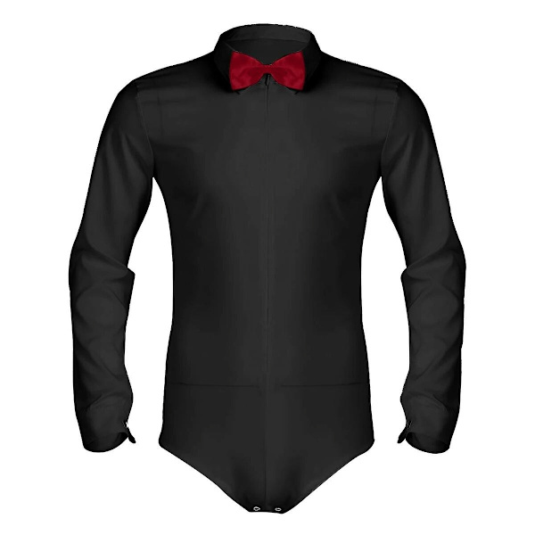 Miesten vetoketjullinen latinalaistanssipaita rusettilla, yksivärinen haalaripaita, miesten latinalaistanssiasut, pitkähihaiset vartalopaidat - WELLNGS White 2XL