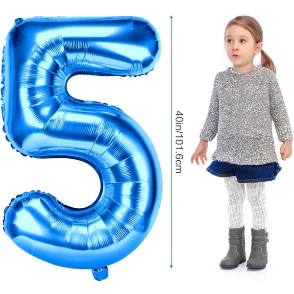 Siniset 5-vuotispäiväilmapallot, 5-vuotiaan pojan syntymäpäiväkoristeet-WELLNGS