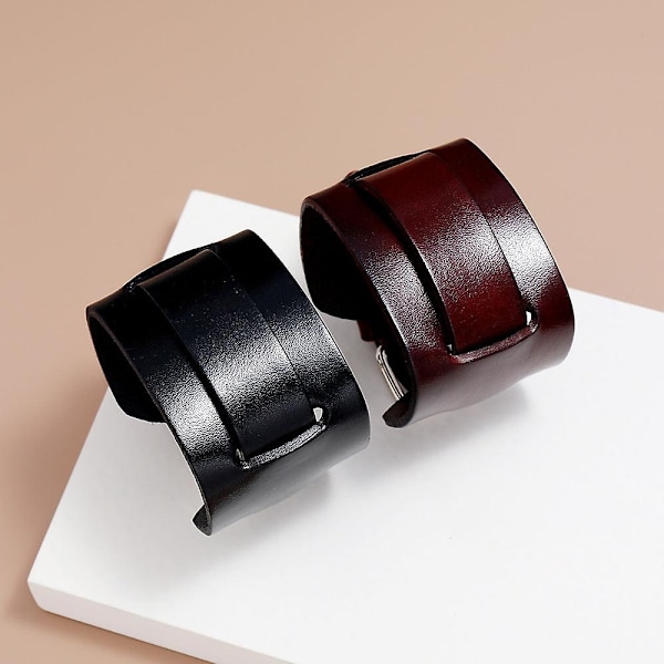 Retro herre kvæg læderarmbånd simpelt og justerbart punk bredt læder håndrem-WELLNGS Belt tire black