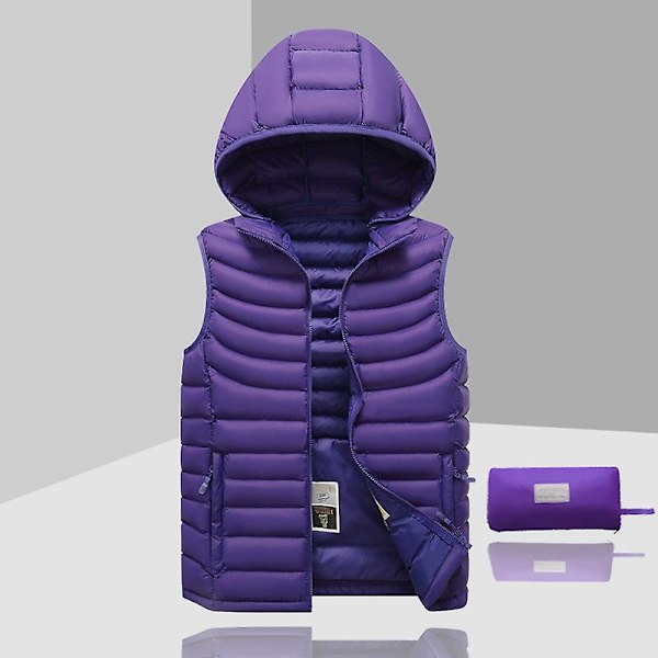 Dunjakke for menn, ermeløs, avtakbar hette, vinter, lett, ensfarget - WELLNGS Purple XL