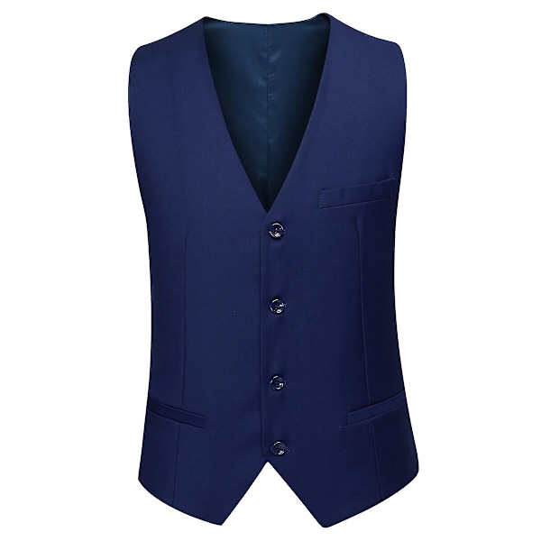 Allthemen Herrehabit 3-delt Business Ensfarvet Slim Fit Habit Jakke&amp;Bukser&amp;Vest-WELLNGS Navy Blue 3XL