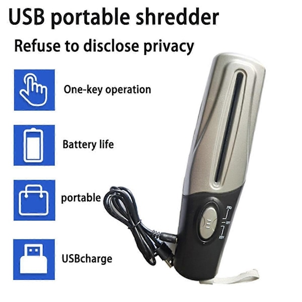 Bärbar USB-dokumentförstörare Multifunktionell Mini Elektrisk Dokumentförstörare Dokumentremsa Cutter Offi-WELLNGS