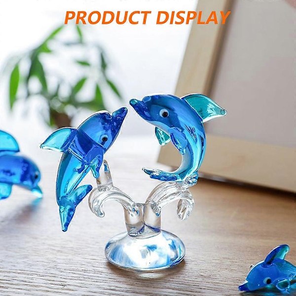 Blå Delfin Miniature Håndblæst Glas Havfisk Figur Dyr Statue Samlerobjekt Dekorationsgaver - WELLNGS style3644