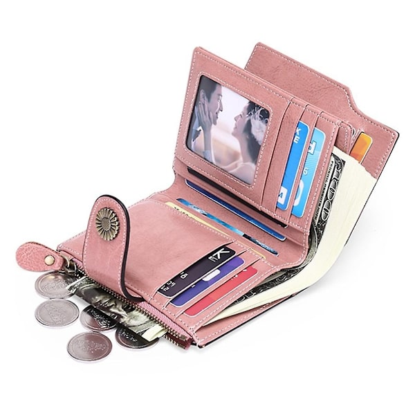 SENDEFN 5206 RFID-blockerande plånbok i läder med flera kortfack - WELLNGS Pink