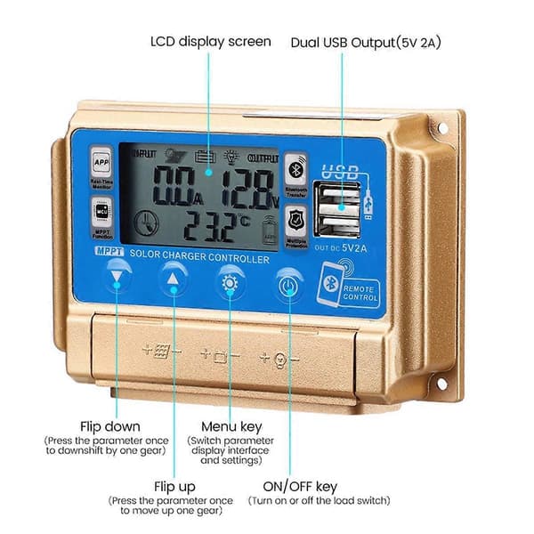 Solar Controller Adaptiv MPPT Solar Controller med Bluetooth 12V/24V Solar Charge Controller-30A-WELLNGS
