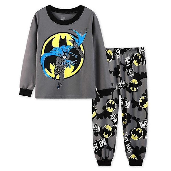 3-7 år gamla barn pojkars Spiderman Batman pyjamas långärmad T-shirt långbyxor pyjamasset superhjälte pyjamas-WELLNGS Grey 6-7Years