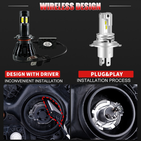 25000LM 110W H7 Led Canbus Forlygter CSP H4 H11 H8 H9 9005 HB3 9006 HB4 Ventilatorfri Fjernlys Nærlys 6000K Auto LED Pære Bil Lygter-WELLNGS 9012(HIR2)