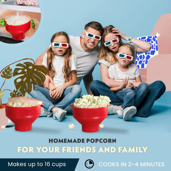 Popcorn-kulho, silikoninen mikroaaltouunin popcorn-kulho - kokoontaitettava punainen - WELLNGS