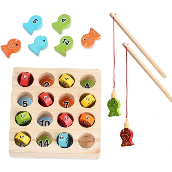 Wooden magnetic digital fishing game, wooden puzzle fishing girl-WELLNGS