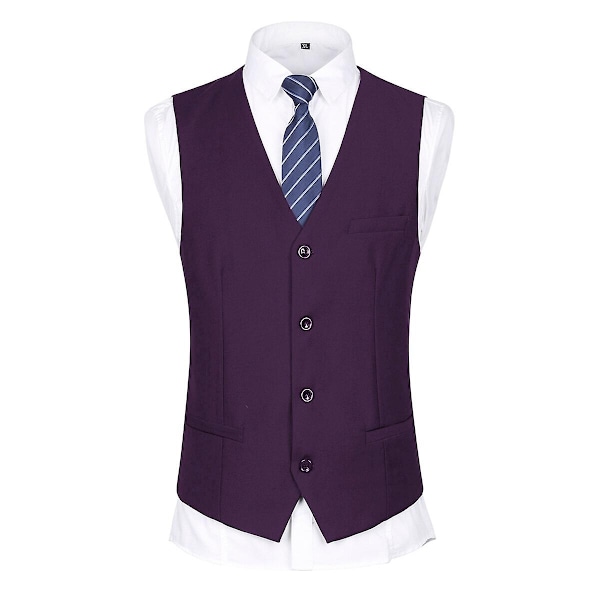Allthemen Herrkostym för bröllop, fest, middag, 3-delat affärskostym, kavaj, väst, byxor, 9 färger - WELLNGS Purple L