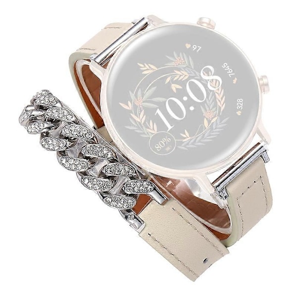 Tyyppi B 22mm Universaali Älykellon Ranneke Bling Strassi Lehmännahka+Ketju Vaihtoranneke - WELLNGS Style A