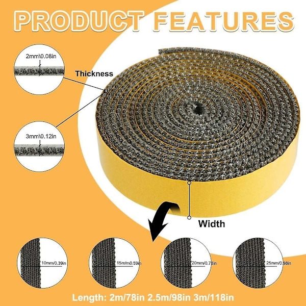 Vedovnspakning, Pelletsovnspakning, Selvklebende Fiberglass Lufttett Tau for Ovner, Peis, Ovnsdør, Kjeler, Varmebestandig-WELLNGS 0 3mm x 10mm x 2m