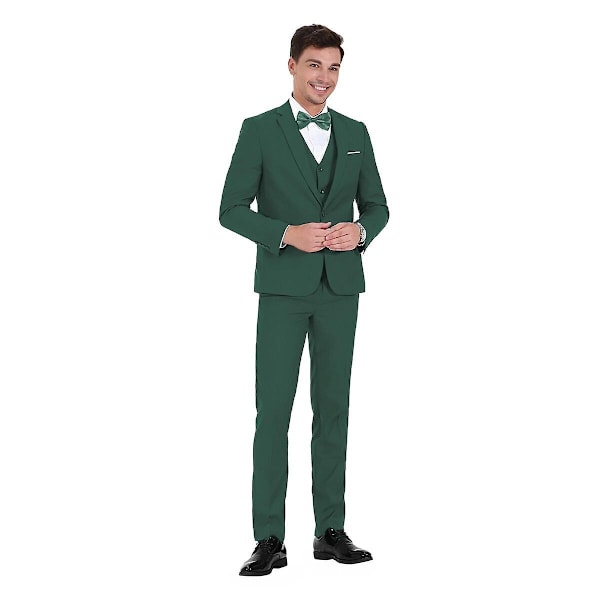 Allthemen Herresæt 3-delt Business Solid Slim Fit Jakkesæt&amp;Bukser&amp;Vest-WELLNGS Light Green S