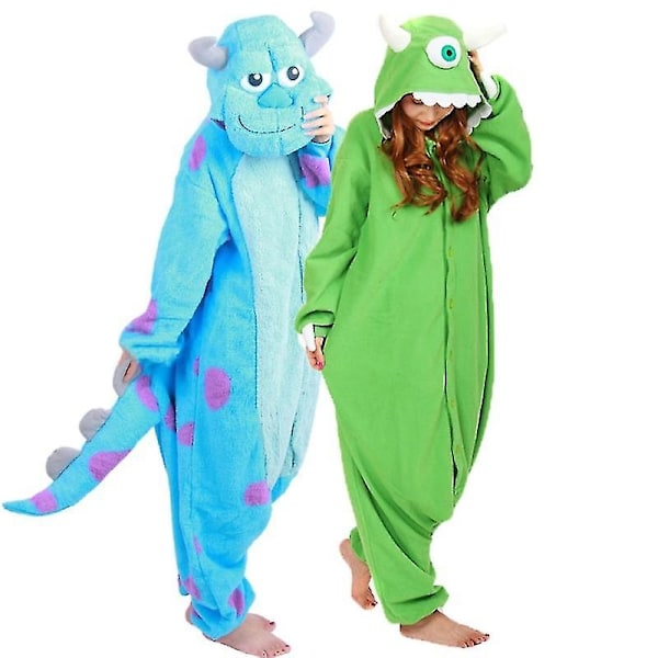 Zhouxixi Adult Halloween Onesie Cartoon Monsters Pajamas for Women Men Animal Kigurumi Pyjamas Homewear Cosplay Party Costume-WELLNGS M Green